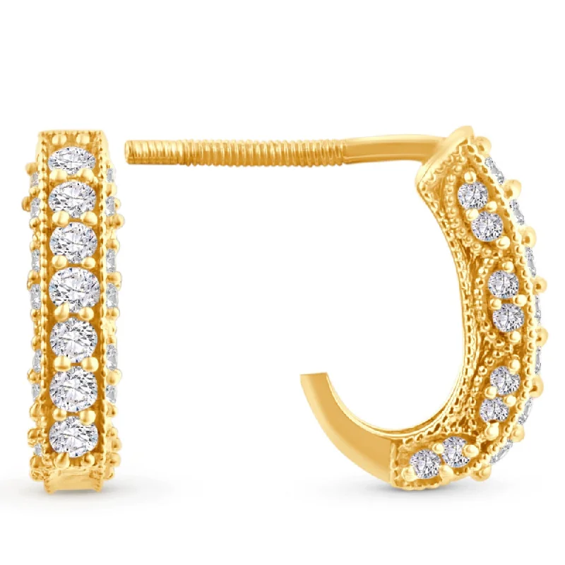 Hoop earrings with faceted crystals for added sparkle and shine-1/2ct Vintage Pave Hoops Womens Earrings 14K Yellow Gold