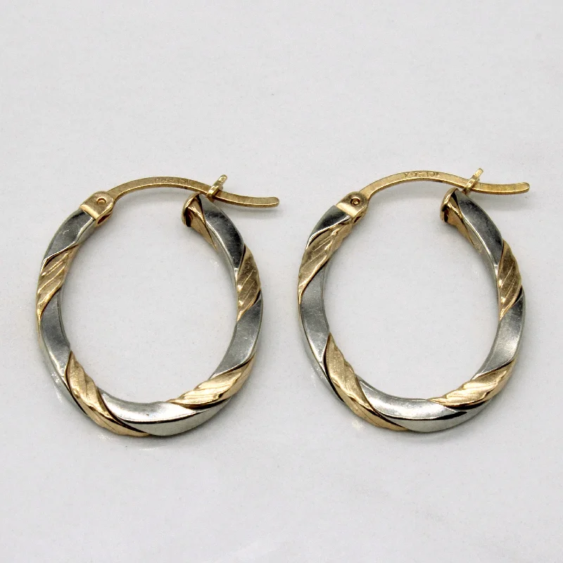 Hoop earrings with artistic filigree designs for an intricate, delicate finish-Two Tone Oval Hoop Earrings |