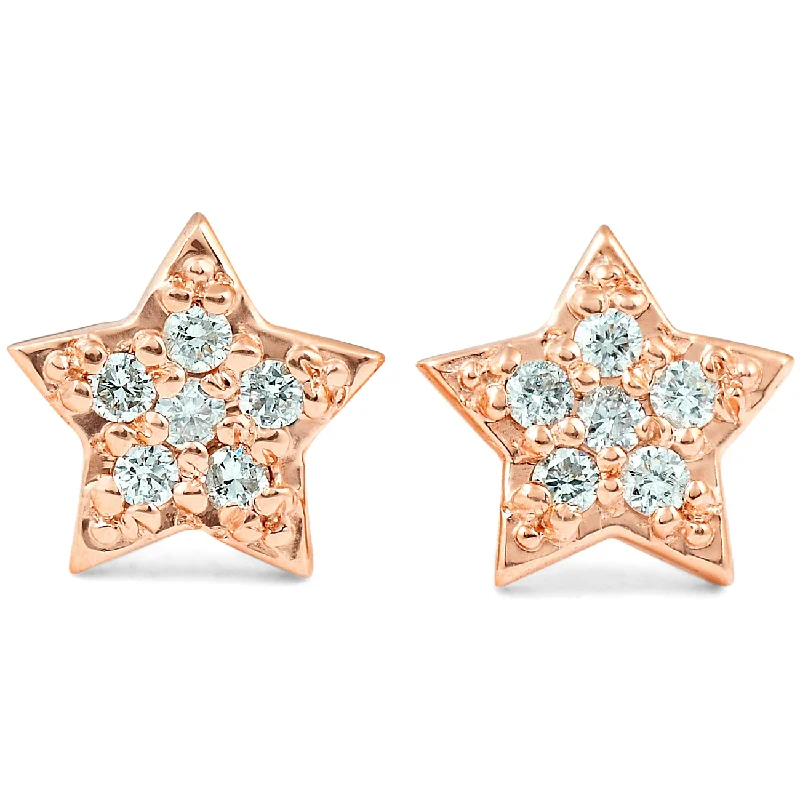 Hoop earrings with gold accents for a warm, elegant statement piece-14K Rose Gold Diamond Pave Petite Star Studs Dainty High Polished 6.5MM