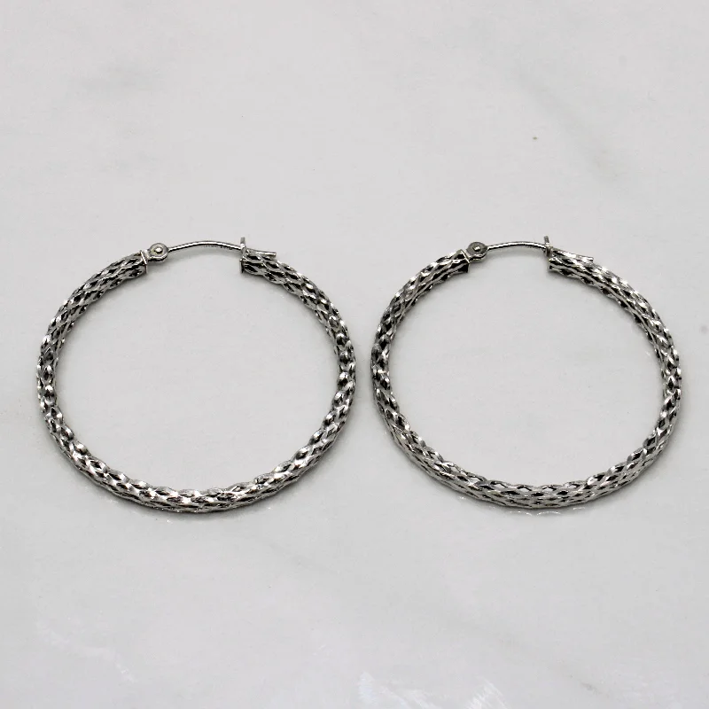 Hoop earrings with a matte finish for a sleek and sophisticated appearance-White Gold Woven Hoop Earrings |