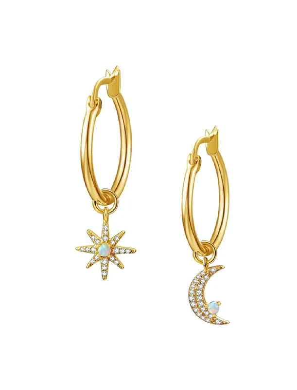 Best hoop earrings with geometric cuts for a sharp, modern appeal-18k Gold Star And Moon Drop Hoop Earrings