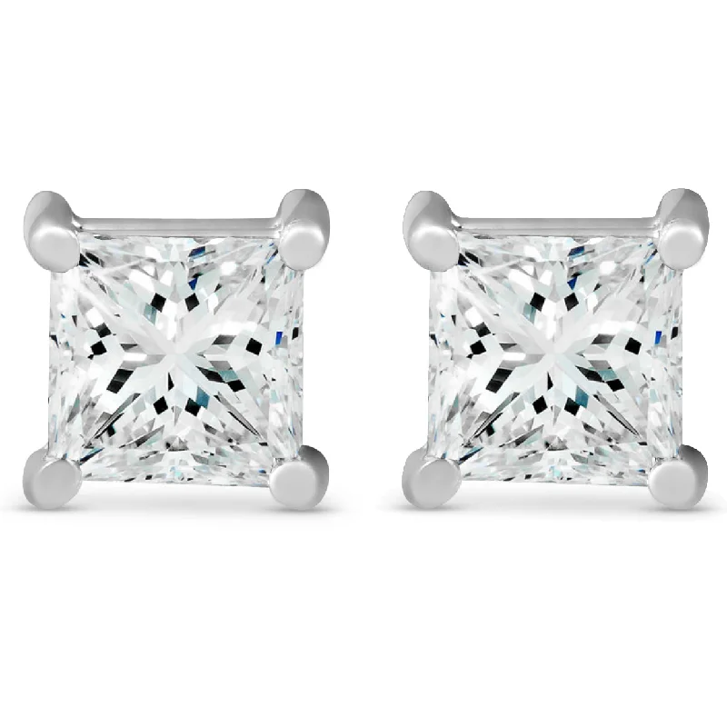 Best hoop earrings with vintage rhinestone embellishments for a retro-glam effect-3 ct TDW Princess Cut Diamond Screw Back Studs 14k White Gold Lab Grown