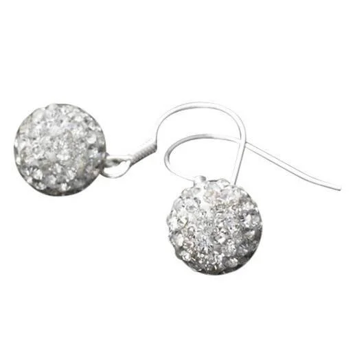 Large hoop earrings for a bold and statement-making fashion accessory-925 Sterling Silver White Czech Crystal Disco Ball Earrings