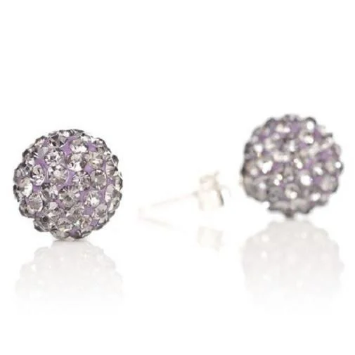 Hoop earrings with floral motifs for a feminine and nature-inspired look-925 Sterling Silver Lilac - Purple Czech Crystal Disco Ball Earrings