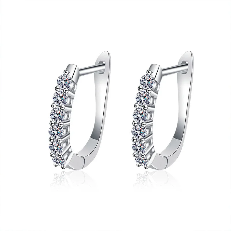 Hoop earrings with dangling charms for a playful and fun look-925 Sterling Silver U-Shape Moissanite Earrings