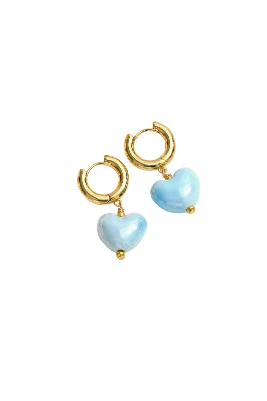 Hoop earrings with luxe velvet finishes for a rich and luxurious touch-Blue Ceramic Heart Dangle Earrings