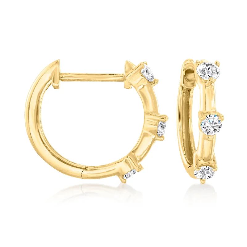 Hoop earrings with artistic filigree designs for an intricate, delicate finish-Canaria Diamond Huggie Hoop Earrings in 10kt Yellow Gold