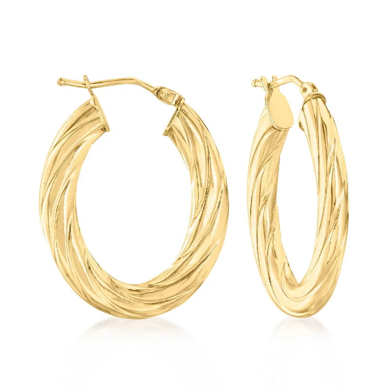 Best hoop earrings with custom designs for a personalized, unique accessory-Canaria Italian 10kt Yellow Gold Textured and Polished Oval Hoop Earrings