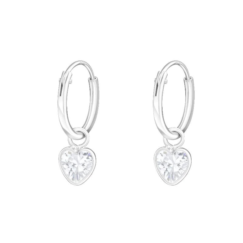 Best hoop earrings with baroque pearls for a luxurious and elegant vibe-Children's Sterling Silver 'Crystal Heart' Hoop Earrings