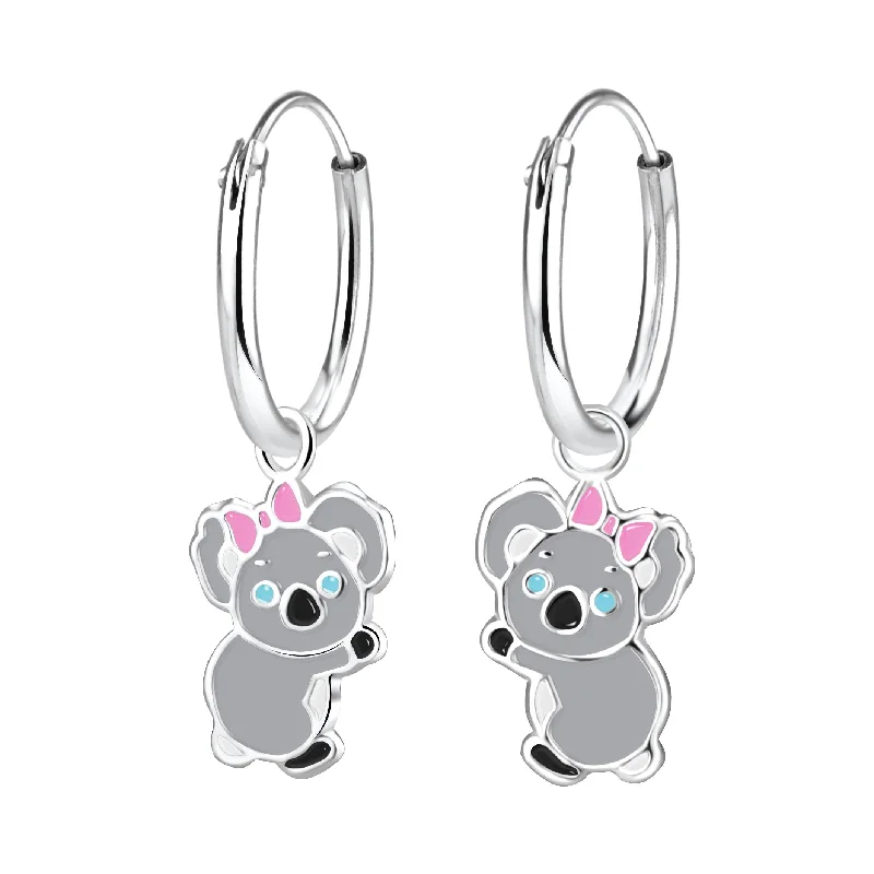 Hoop earrings with satin finishes for a smooth and elegant appearance-Children's Sterling Silver 'Koala Bear Girl' Hoop Earrings