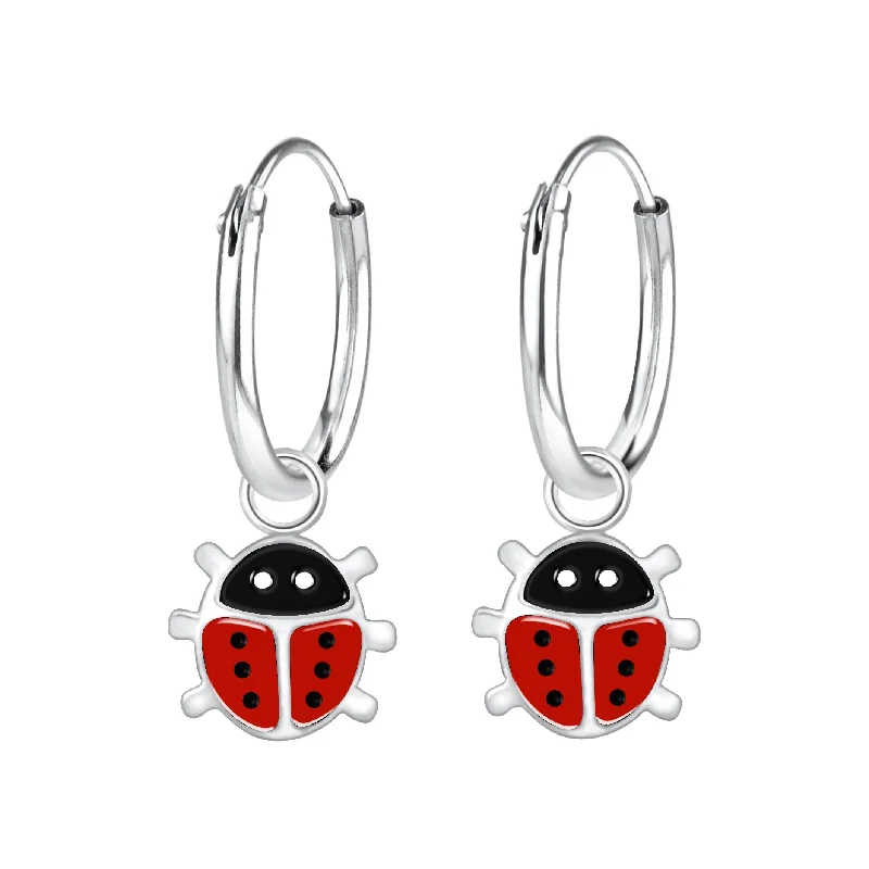 Best hoop earrings with intricate beaded details for a textured, stylish appearance-Children's Sterling Silver 'Ladybird' Hoop Earrings