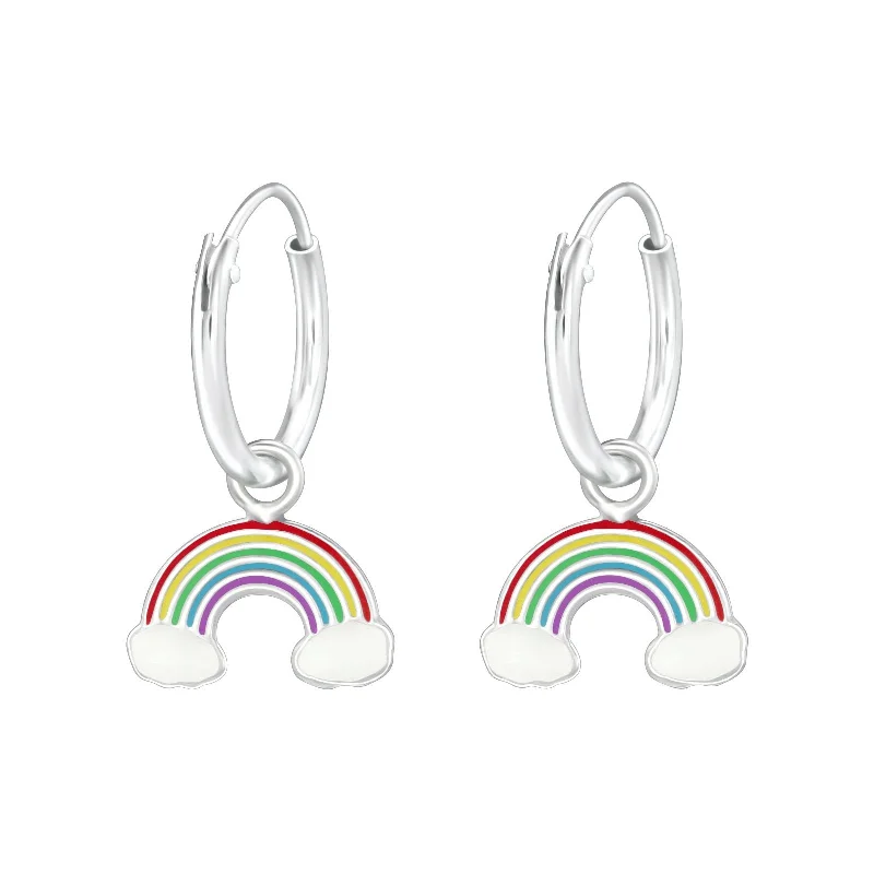 Hoop earrings with crescent moon shapes for a celestial and mystical appearance-Children's Sterling Silver 'Rainbow' Hoop Earrings