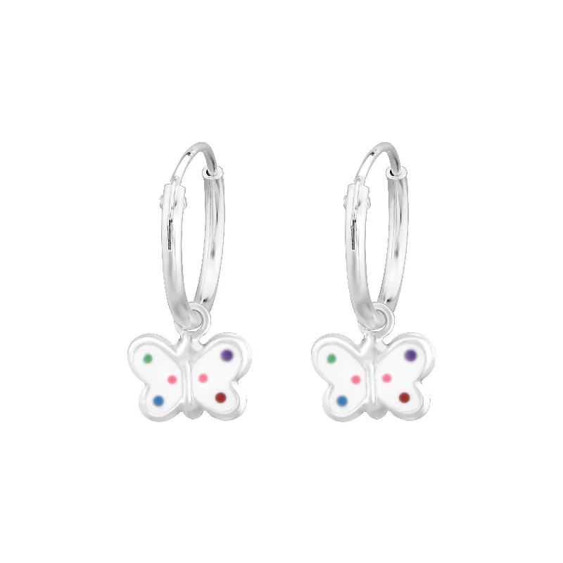 Hoop earrings with textured finishes for a vintage and classic style-Children's Sterling Silver 'Rainbow Spot Butterfly' Hoop Earrings