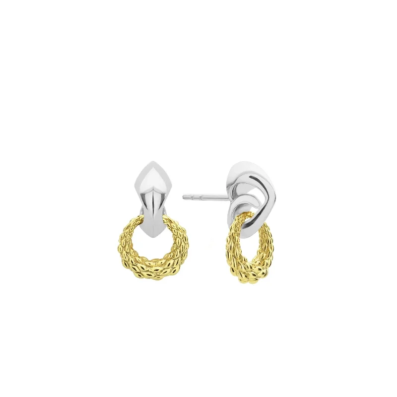 Hoop earrings with rhinestone-studded rims for a glamorous touch-Quest Drop Earring - Two Tone Gold + Silver