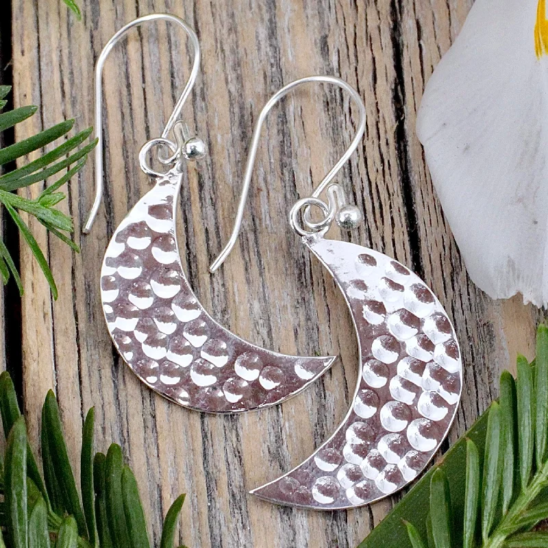 Best hoop earrings with custom engravings for a personalized and meaningful gift-Crescent Moon Earrings - Sterling Silver