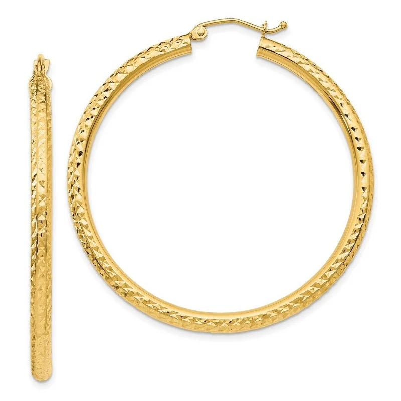 Hoop earrings with leather accents for a sleek and bold combination-Curata 10k Yellow Gold Sparkle Cut 3x45mm Round Hoop Earrings