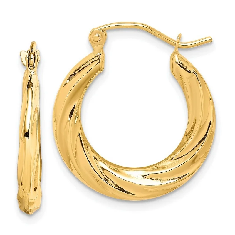 Hoop earrings with heart-shaped frames for a romantic and feminine look-Curata 10k Yellow Gold Swirl Small Hoop Earrings (3mmx14mm)