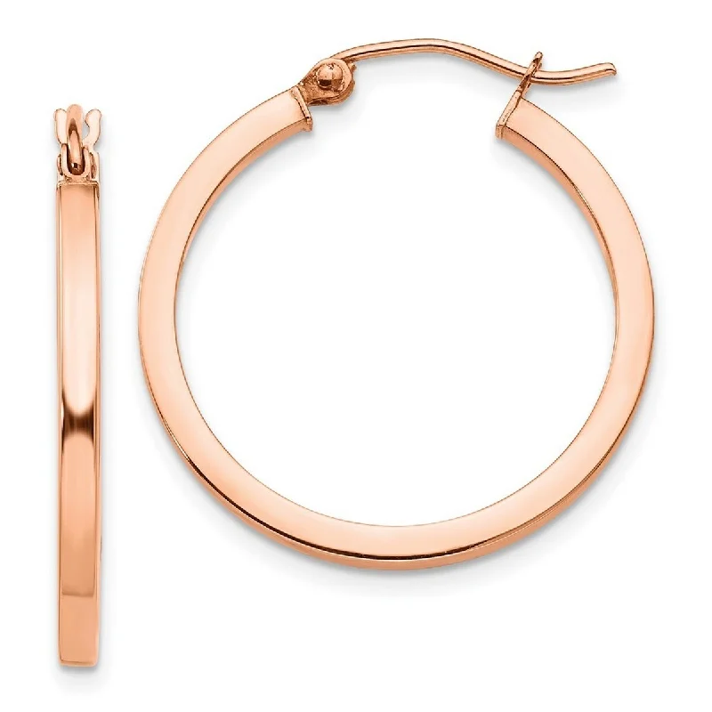 Hoop earrings with rhinestone-studded rims for a glamorous touch-Curata 14k Rose Gold Light Satin Diamond Cut 25x2mm Classic Square Hoop Earrings