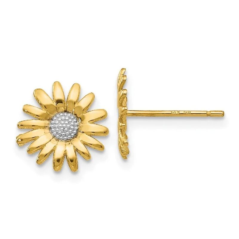 Hoop earrings with rhinestone-studded rims for a glamorous touch-Curata 14k Two-tone Gold Daisy Flower Post Earrings (10mm) - White