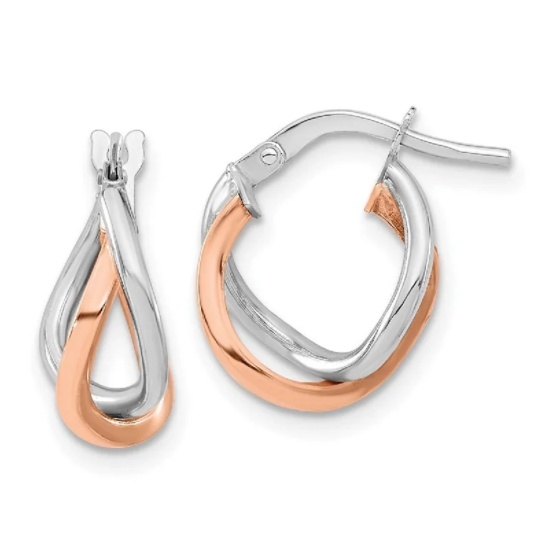 Best hoop earrings with vintage coins for a retro, antique-inspired style-Curata 14k White and Rose Gold Fancy Hoop Earrings (12mm x 15mm)