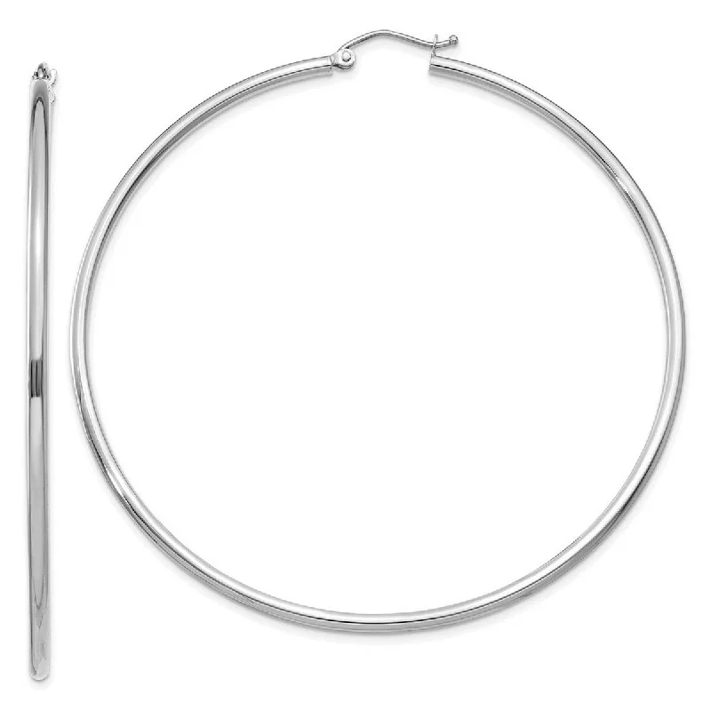 Hoop earrings with luxe velvet finishes for a rich and luxurious touch-Curata 14k White Gold 65x2mm Round Hoop Earrings