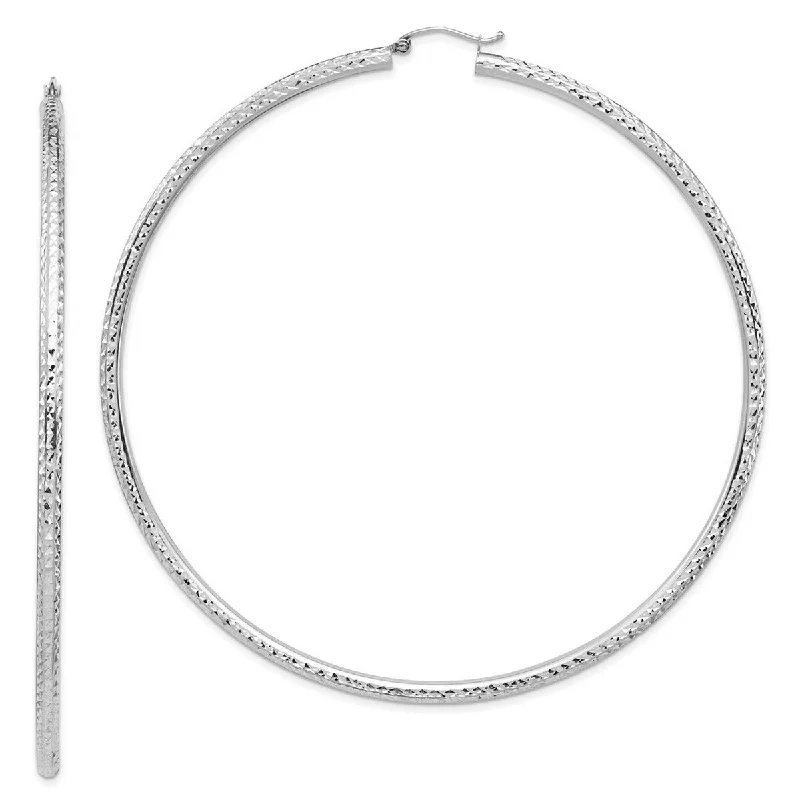 Best hoop earrings with geometric triangle shapes for a modern, chic design-Curata 14k White Gold Lightweight 3mm Sparkle Cut Hoop Earrings - 92.68x89.88mm Wide 3mm Thick