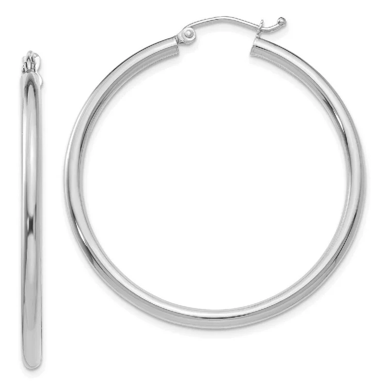 Hoop earrings with polished silver finish for a shiny, modern appeal-Curata 14k White Gold Polished 40x2.5mm Round Hoop Earrings