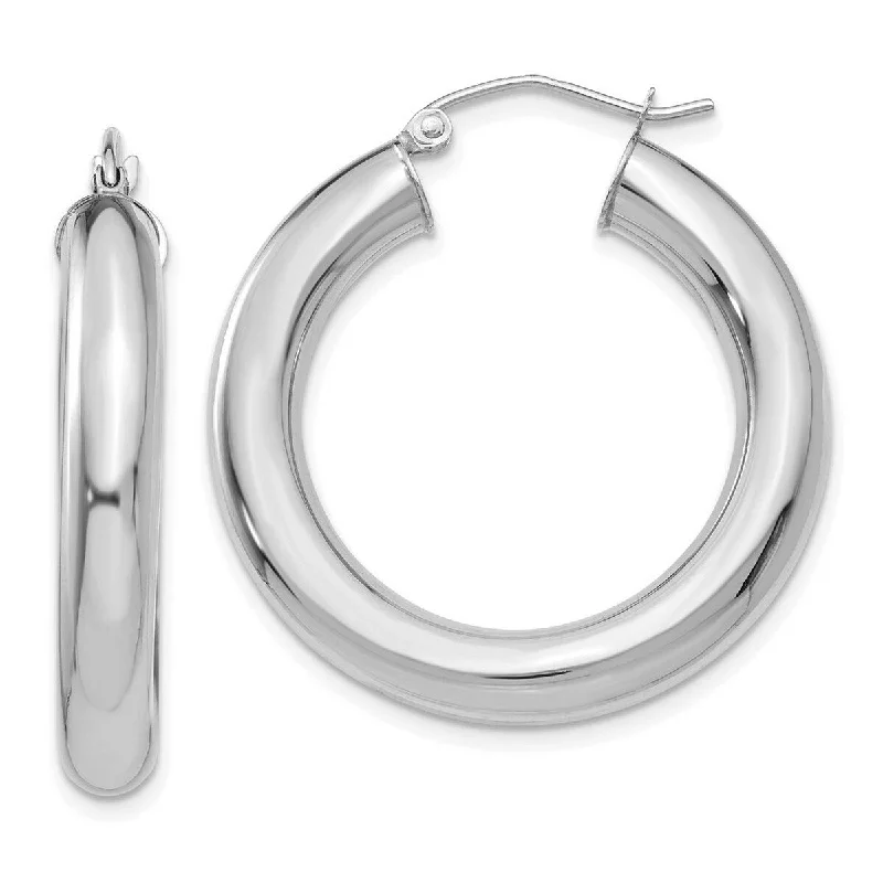 Hoop earrings with circle designs for a classic and timeless shape-Curata 14k White Gold Polished 5x30mm Lightweight Hoop Earrings