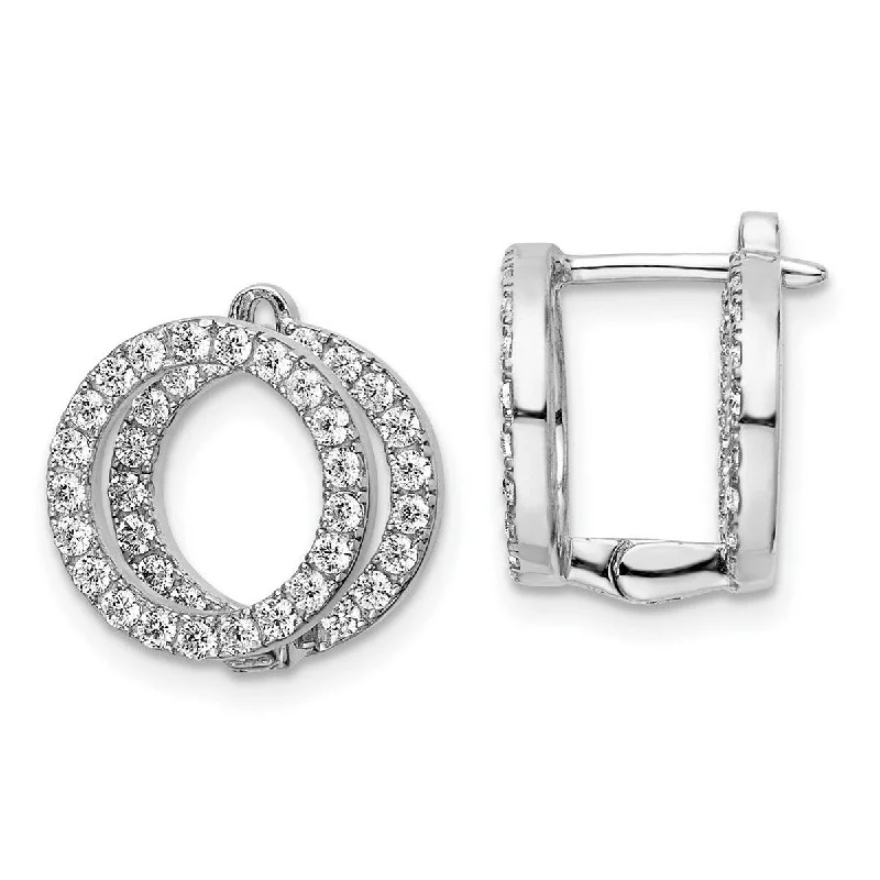 Hoop earrings with satin finishes for a smooth and elegant appearance-Curata 925 Sterling Silver CZ Cubic Zirconia Simulated Diamond Circle Front and Back Hinged Earrings Measures 12.7x12.7mm Wide