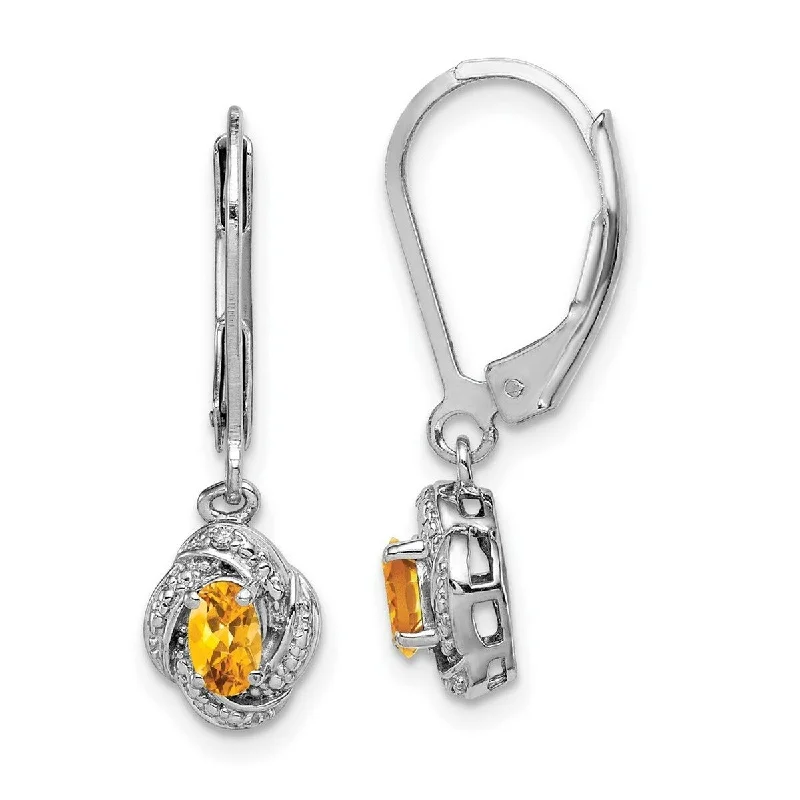 Hoop earrings with pearl accents for a chic and classic style-Curata 925 Sterling Silver Dangle Polished Leverback Diamond and Citrine Earrings Measures 26x7mm Wide