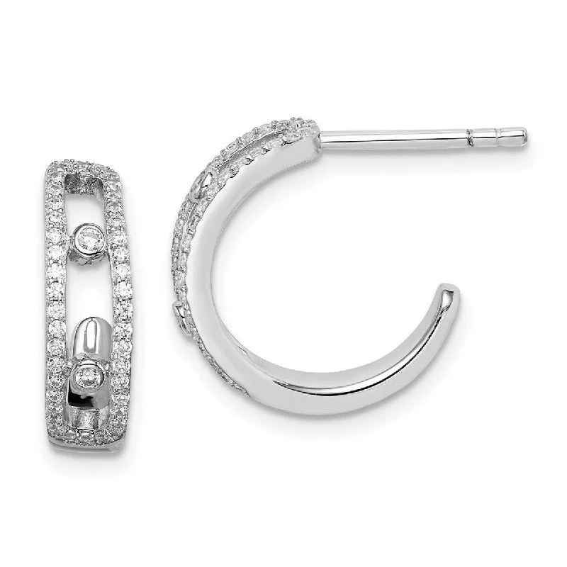 Hoop earrings with tortoiseshell designs for a chic and classic style-Curata 925 Sterling Silver Rhodium plated CZ Cubic Zirconia Simulated Diamond J hoop Earrings Jewelry Gifts for Women