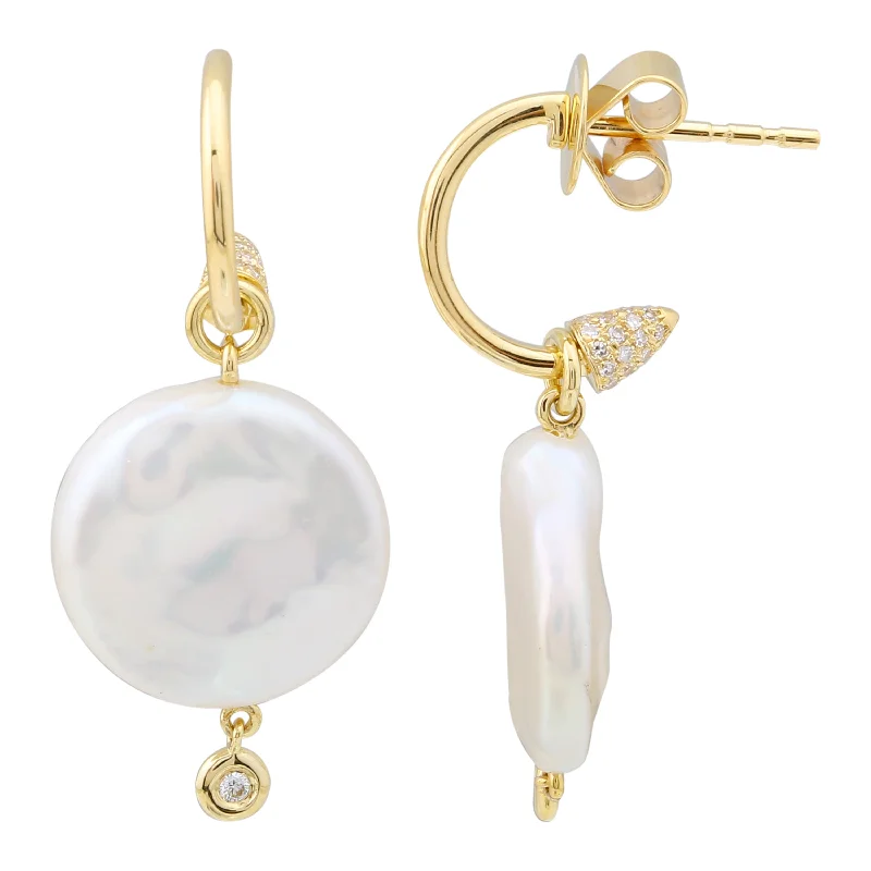 Hoop earrings with twisted leather for a chic and modern boho look-Curved Pearl Drop Studs