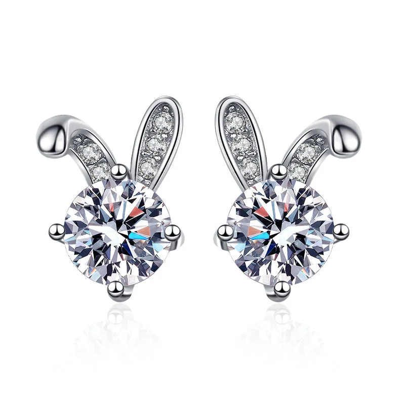 Best hoop earrings with crescent-shaped designs for a bold, moon-inspired style-Cute Rabbit Moissanite Earrings for Women