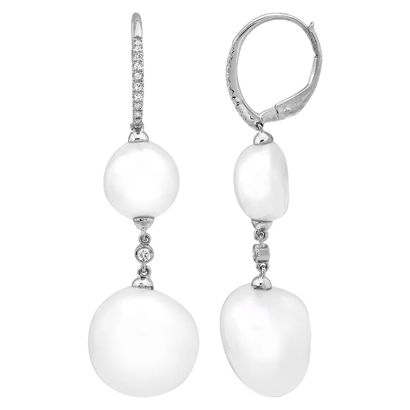 Hoop earrings with resin accents for a bold and colorful design-Dangling Pearl Drop Huggies