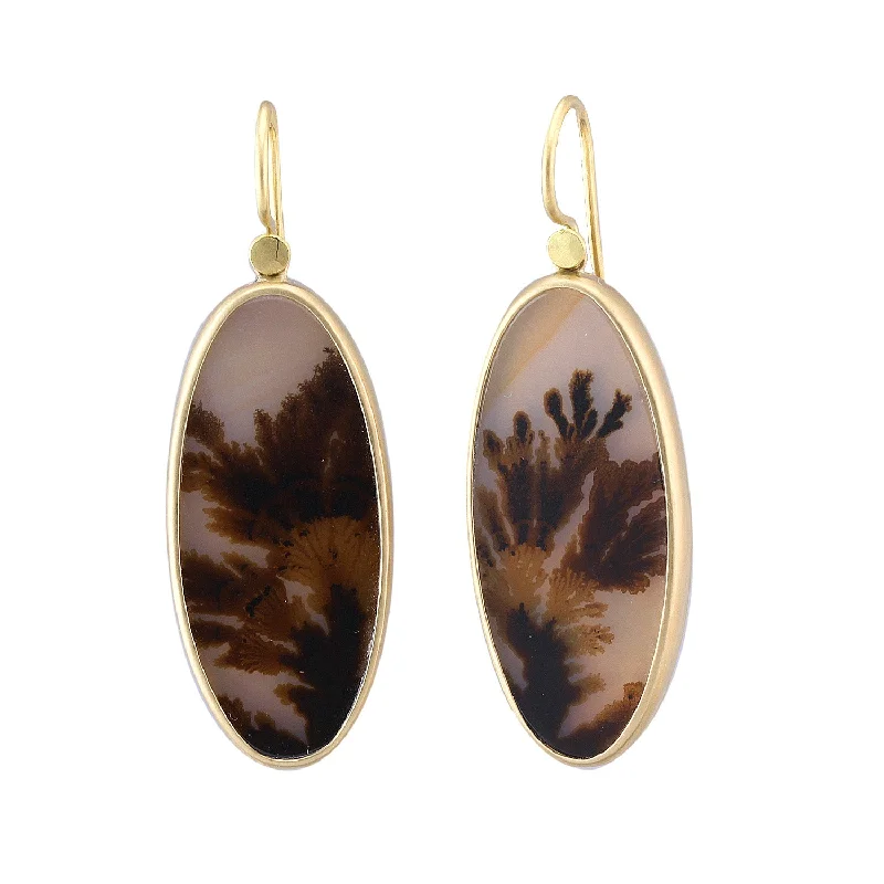 Best hoop earrings with floral designs for a feminine and delicate look-Dendritic Agate Elongated Oval Drops