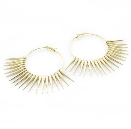 Best hoop earrings with geometric cuts for a sharp, modern appeal-Designer Celebrity Style Gold Plated 'Mistress' Spike Hoop Earrings