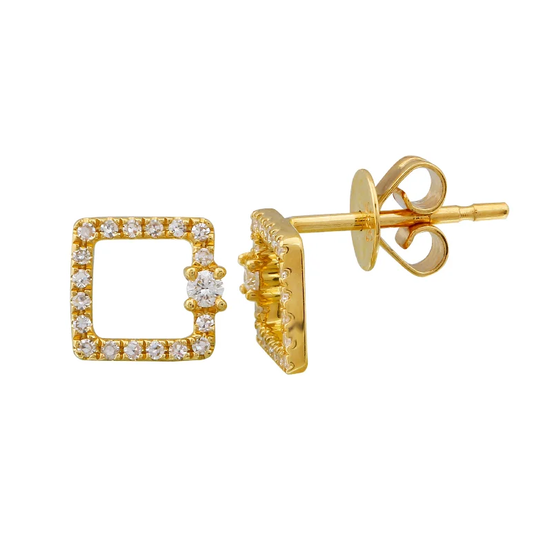 Hoop earrings with colorful beads for a fun and playful vibe-Diamond Open Square Studs