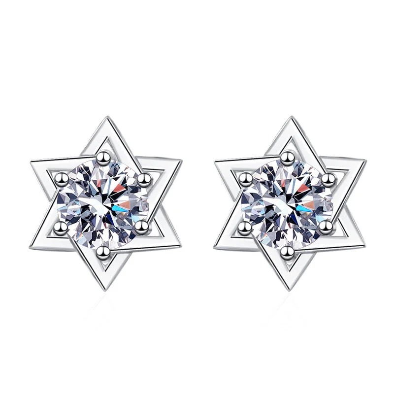 Best hoop earrings with vintage rhinestone embellishments for a retro-glam effect-Diamond Pentagram Moissanite Earrings