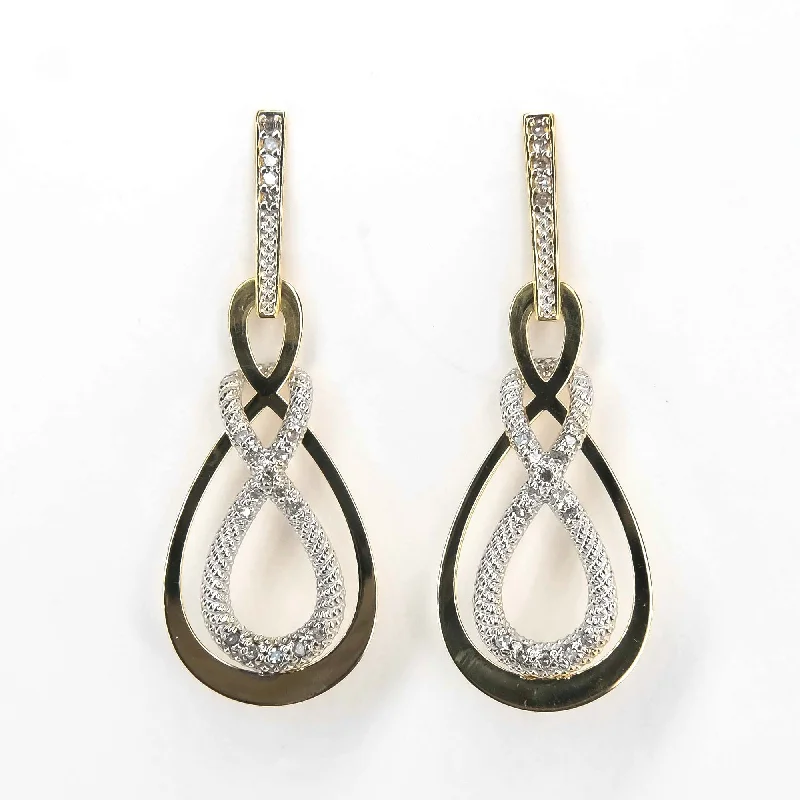 Hoop earrings with twisted metal designs for a dynamic and modern style-Diamond Polished and Textured Crossover Dangle Earrings in 18K Two Tone