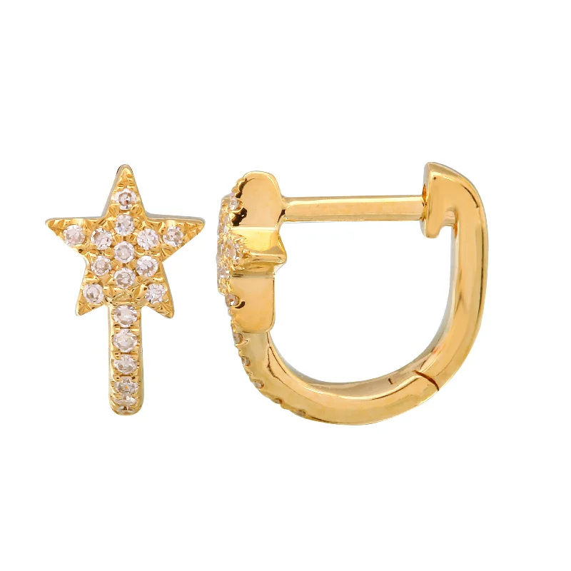 Classic hoop earrings with a thin profile for a sleek and subtle style-Diamond Star Huggies