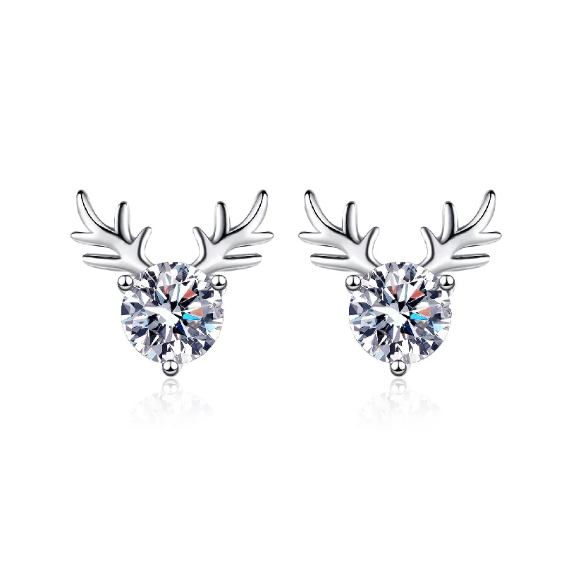 Best hoop earrings with Swarovski crystals for added sparkle and luxury-Cute Antler Sterling Silver Moissanite Earrings