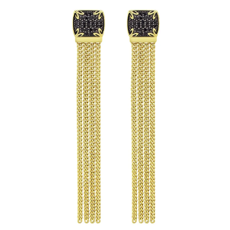 Best hoop earrings with marbled designs for a trendy and artistic effect-Possibility Pavé Tassel Earring Long - 18K Gold Vermeil + CZ Noir