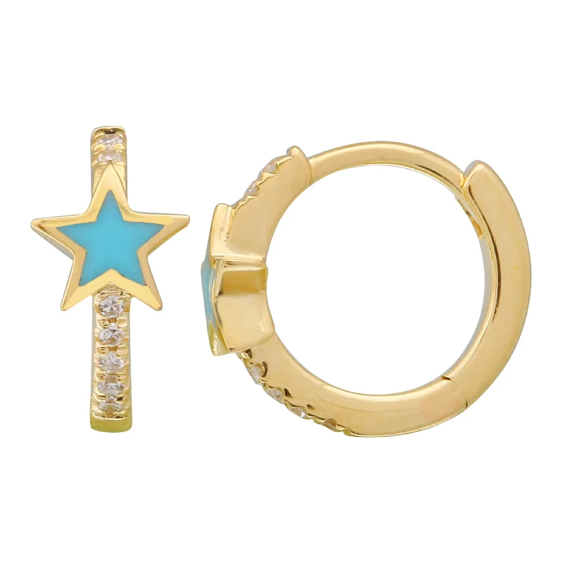 Best hoop earrings with intricate beaded details for a textured, stylish appearance-Enamel Star Huggies