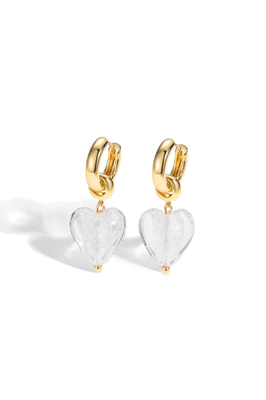 Best hoop earrings with asymmetrical designs for a fashion-forward, avant-garde look-Esmée White Clear Glaze Heart Dangle Earrings