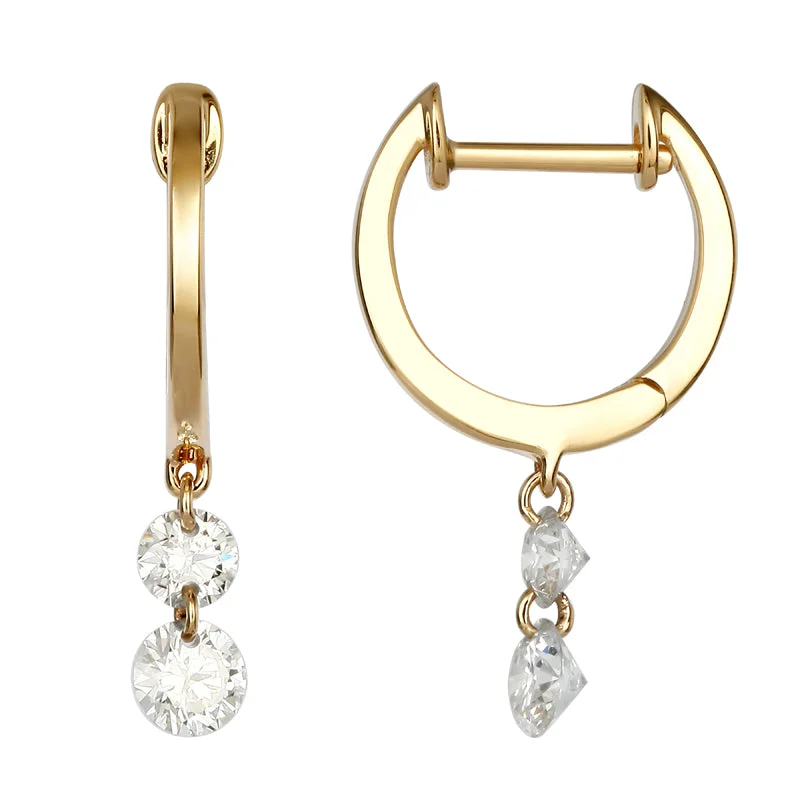 Lightweight hoop earrings for comfortable and all-day wear-Floating Drilled Diamond Dangle Hoops