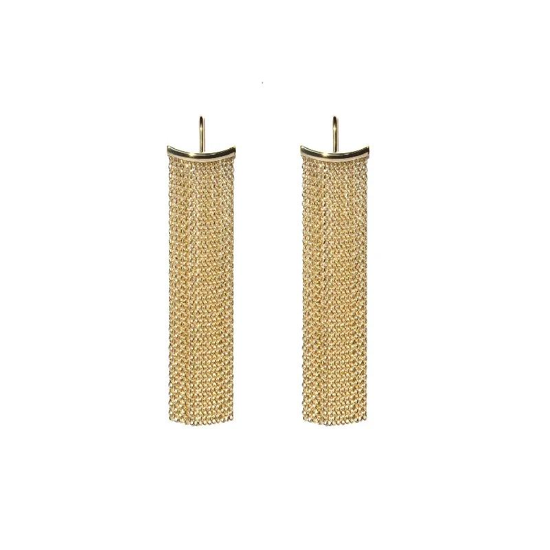 Best hoop earrings with snake-inspired designs for an edgy and fierce vibe-Fringe Gold Curved Earrings