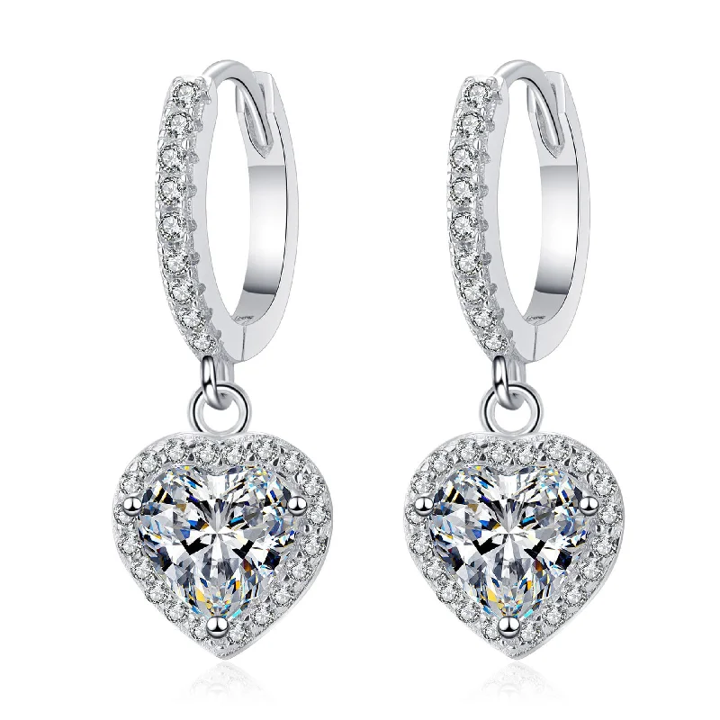 Hoop earrings with floral motifs for a feminine and nature-inspired look-Heart Shaped Wrap Ear Clasp Moissanite Earrings