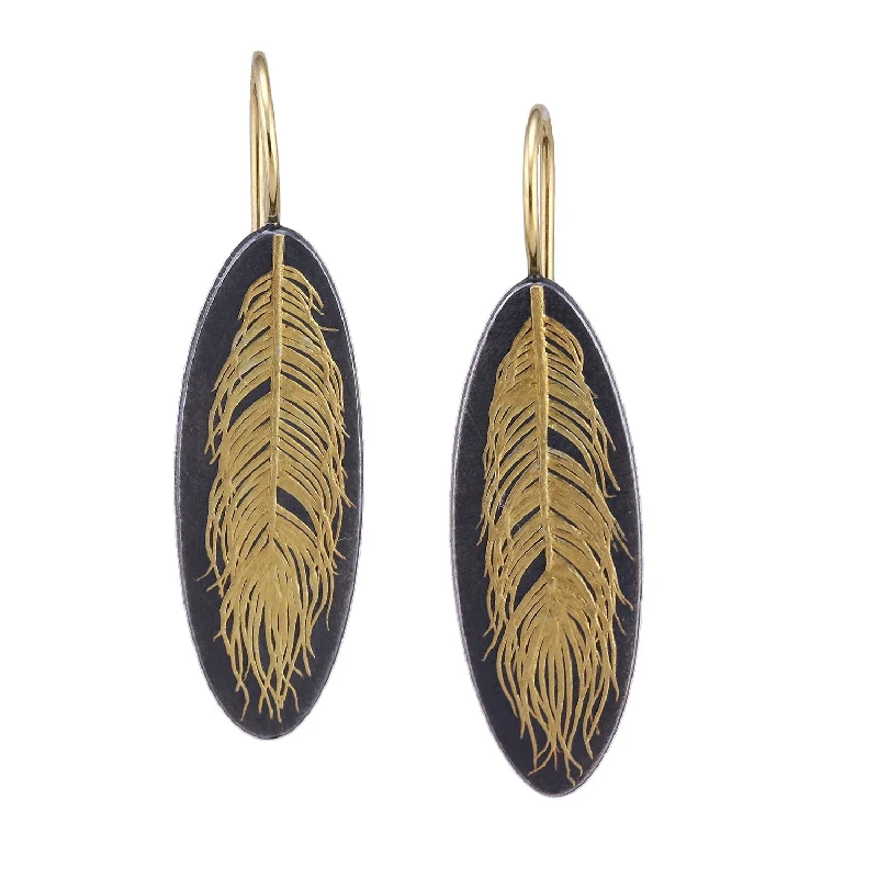 Hoop earrings with multi-tone finishes for a colorful and layered effect-Linear Feather Earrings