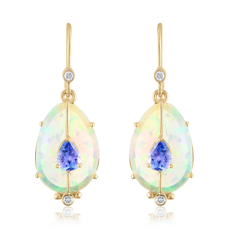 Hoop earrings with oversized pearl accents for a statement-making look-Single Drop Ethiopian Opal and Tanzanite Earrings