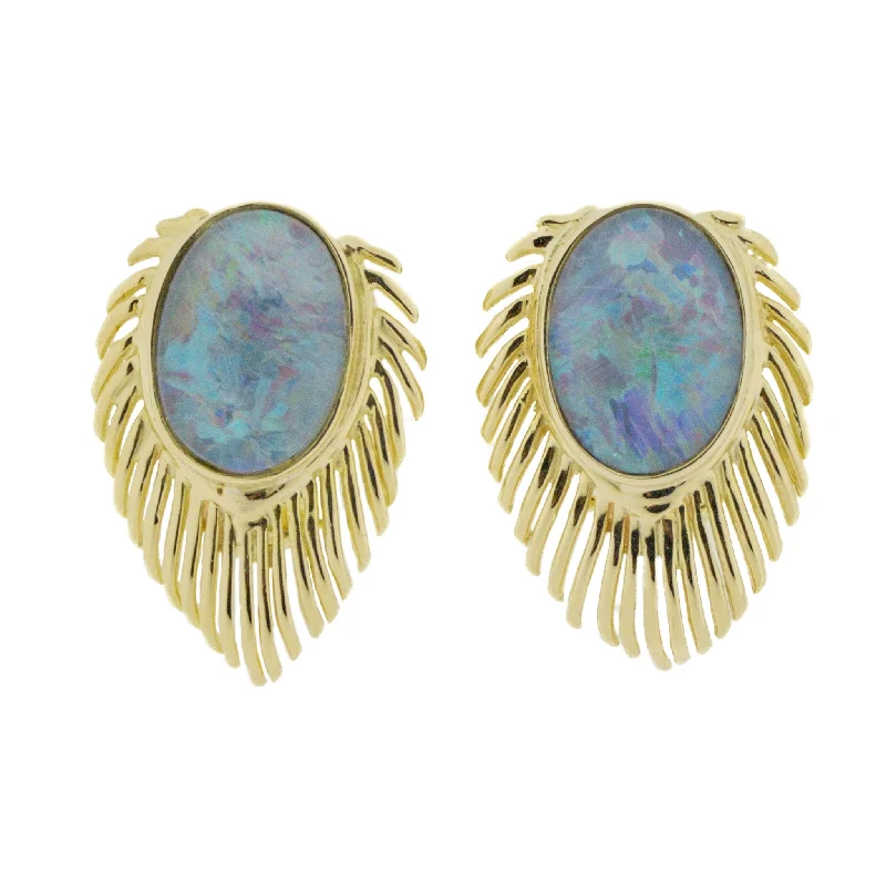 Best hoop earrings with vintage-style detailing for a nostalgic and timeless look-Oval Cabochon Opal Solitaire Clip-On Earrings in 14K Yellow Gold